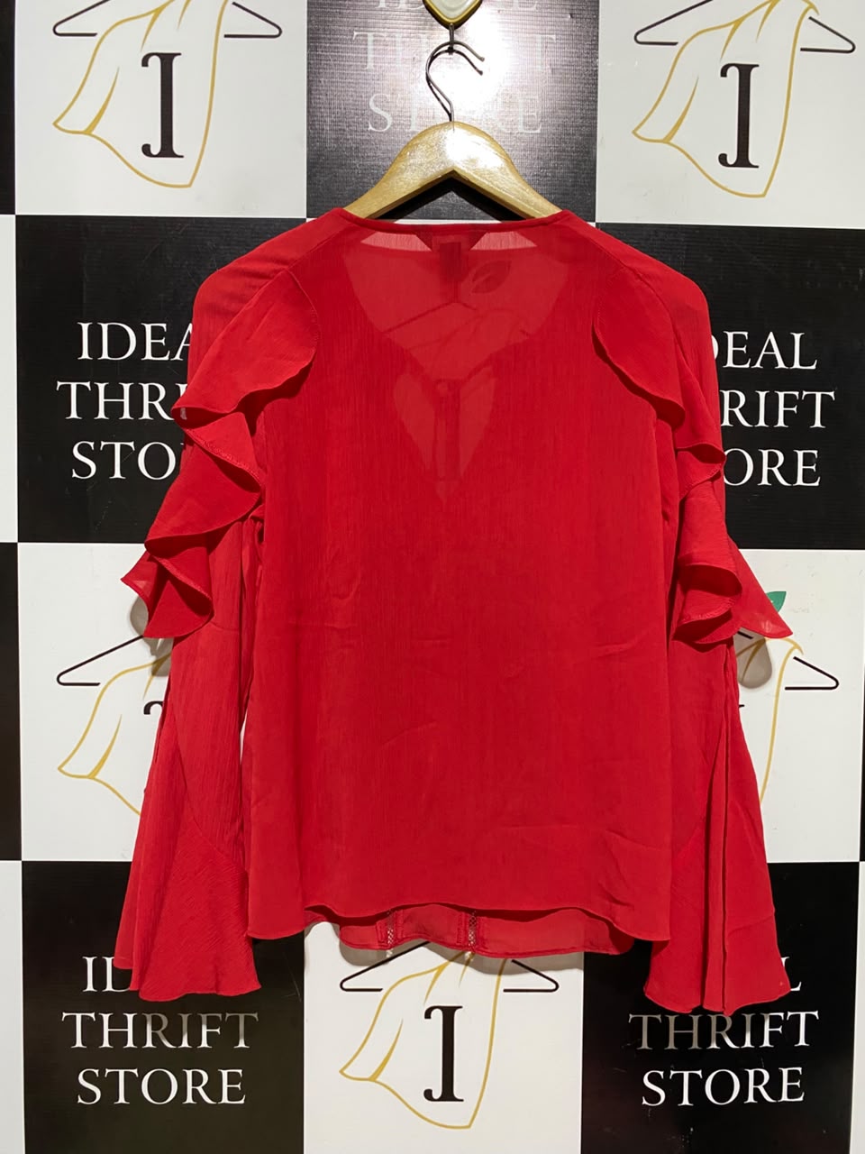 NEW LOOK |M| BUST 19| A6| VIBRANT RED BOHEMIAN RUFFLED SLEEVE BLOUSE
