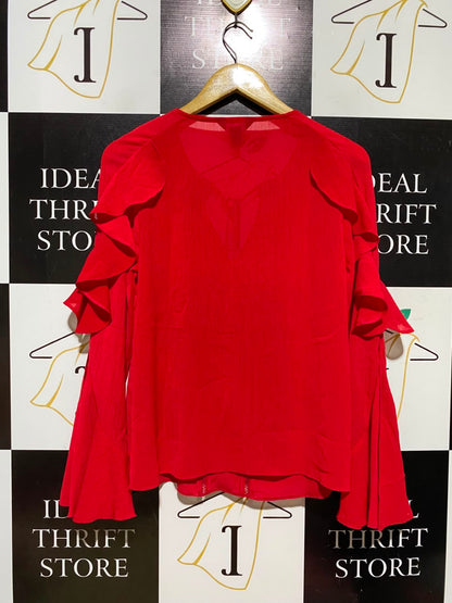 NEW LOOK |M| BUST 19| A6| VIBRANT RED BOHEMIAN RUFFLED SLEEVE BLOUSE