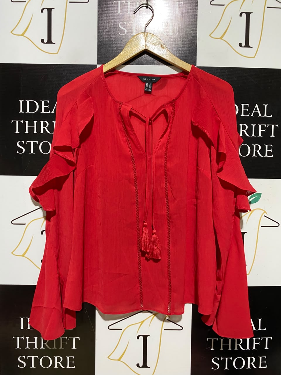 NEW LOOK |M| BUST 19| A6| VIBRANT RED BOHEMIAN RUFFLED SLEEVE BLOUSE