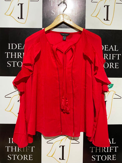 NEW LOOK |M| BUST 19| A6| VIBRANT RED BOHEMIAN RUFFLED SLEEVE BLOUSE
