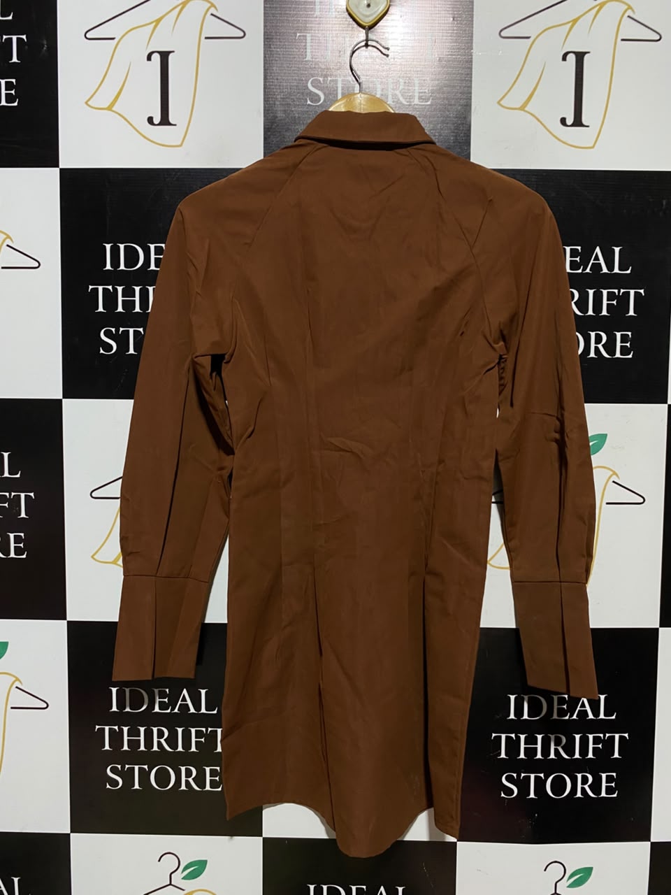 PRETTYLITTLE THING |S| BUST 14| A6| CHOCOLATE BROWN CUT-OUT SHOULDER MINI SHIRT DRESS
