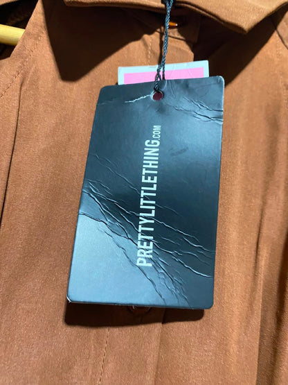 PRETTYLITTLE THING |S| BUST 14| A6| CHOCOLATE BROWN CUT-OUT SHOULDER MINI SHIRT DRESS