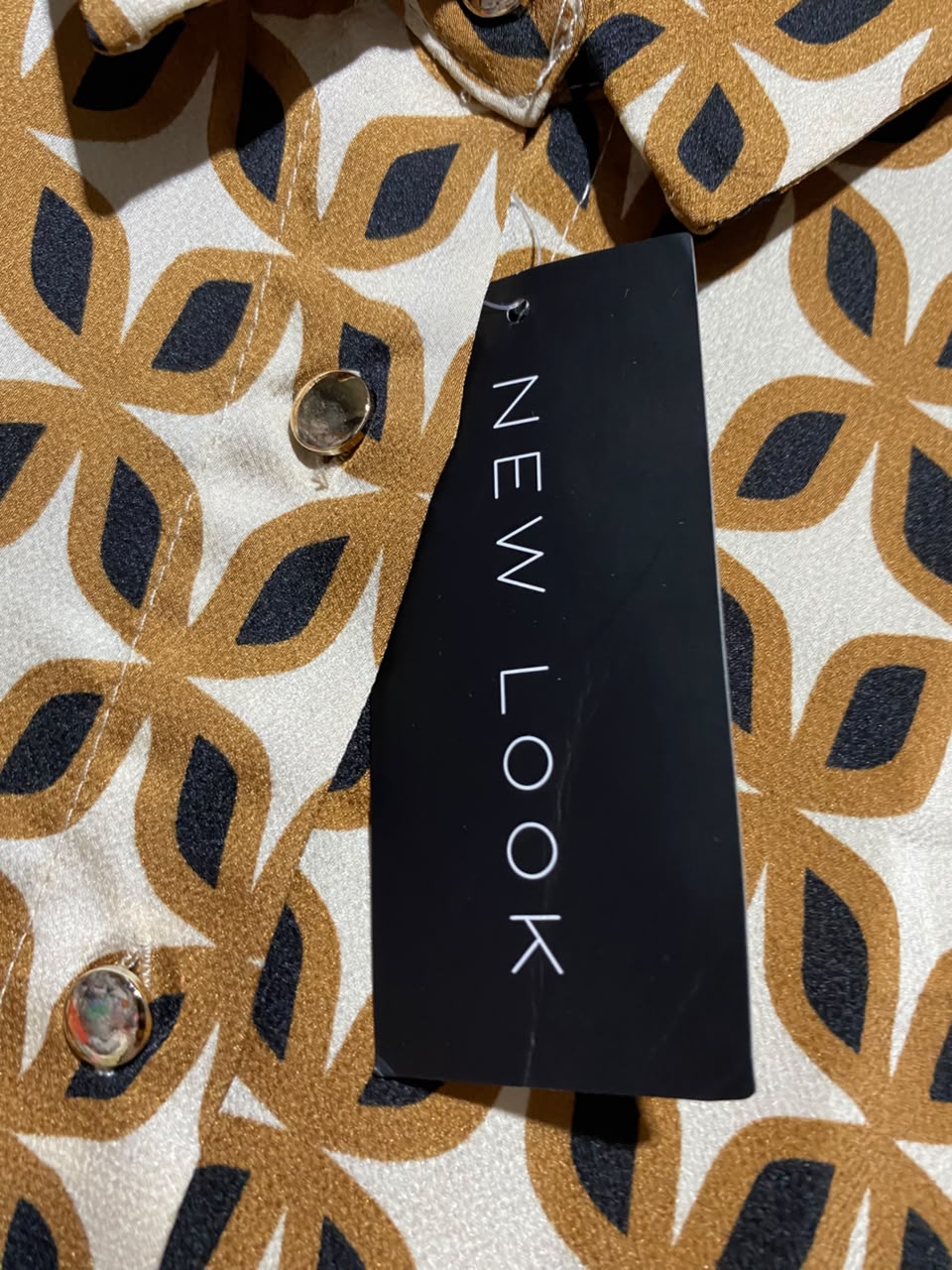 NEW LOOK |S| BUST 22| A6| VINTAGE RETRO GEOMETRIC PRINT SATIN BUTTON-DOWN SHIRT