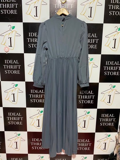 SHEIN |M| BUST 17| A6| ELEGANT CHARCOAL GREY HIGH-NECK PLEATED MAXI DRESS