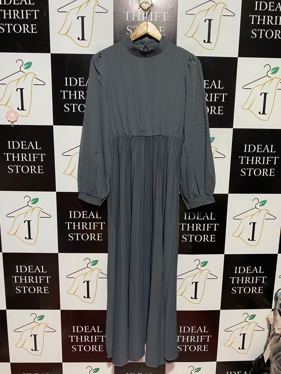 SHEIN |M| BUST 17| A6| ELEGANT CHARCOAL GREY HIGH-NECK PLEATED MAXI DRESS