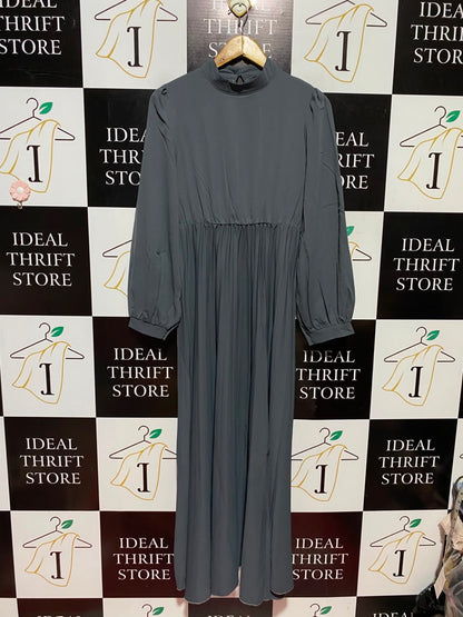 SHEIN |M| BUST 17| A6| ELEGANT CHARCOAL GREY HIGH-NECK PLEATED MAXI DRESS