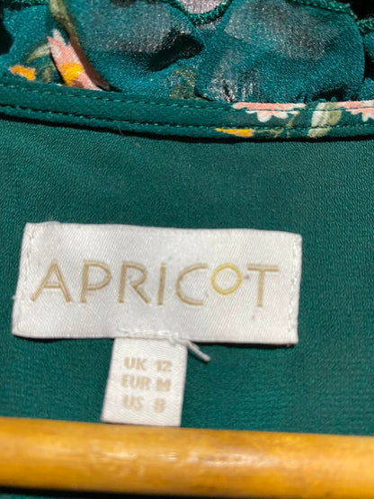 APRICOT |M| BUST 18| A6| EMERALD GREEN FLORAL PRINT RUFFLE V-NECK MINI DRESS