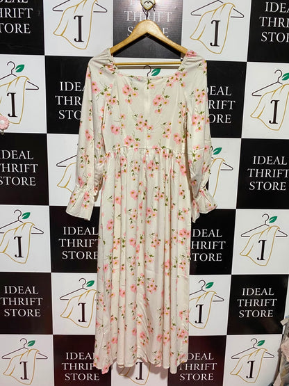 SHEIN |S| BUST 16| A6| FLORAL SMOCKED BODICE SQUARE-NECK MAXI DRESS