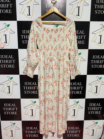 SHEIN |S| BUST 16| A6| FLORAL SMOCKED BODICE SQUARE-NECK MAXI DRESS
