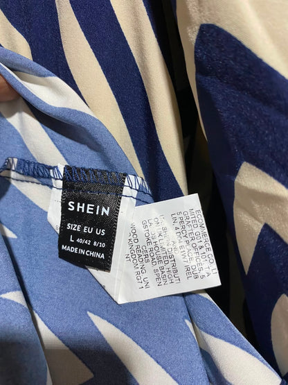 SHEIN |L| BUST 21| A6| NAVY & BEIGE ZEBRA STRIPE BUTTON-DOWN SHIRT DRESS