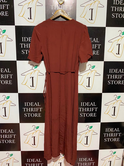 NEW LOOK |M| BUST 17| A6| RUST TERRACOTTA SHORT SLEEVE WRAP MIDI DRESS