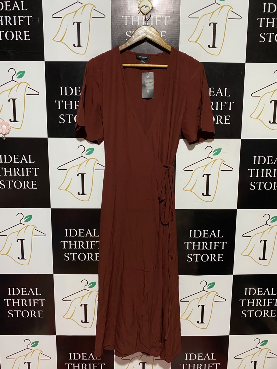 NEW LOOK |M| BUST 17| A6| RUST TERRACOTTA SHORT SLEEVE WRAP MIDI DRESS