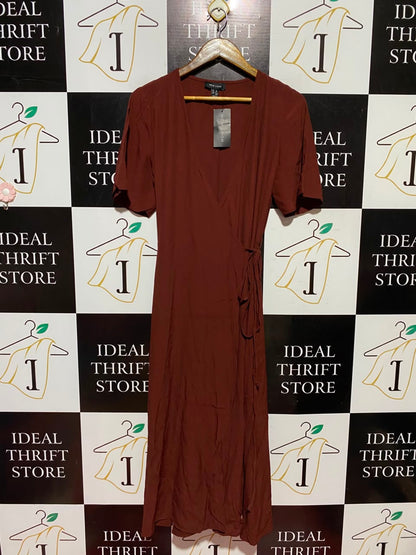 NEW LOOK |M| BUST 17| A6| RUST TERRACOTTA SHORT SLEEVE WRAP MIDI DRESS