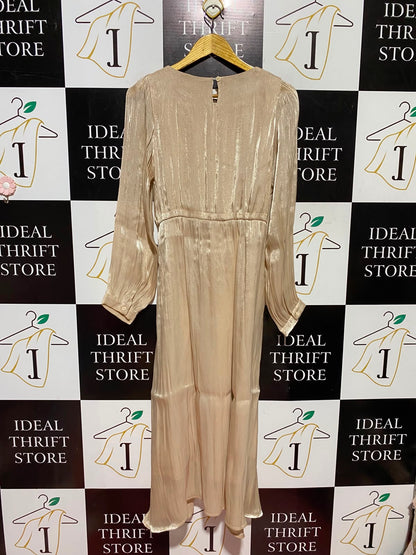 DAZY |L| BUST 17| A6| SHIMMERING CHAMPAGNE GOLD METALLIC CRINKLE MAXI DRESS