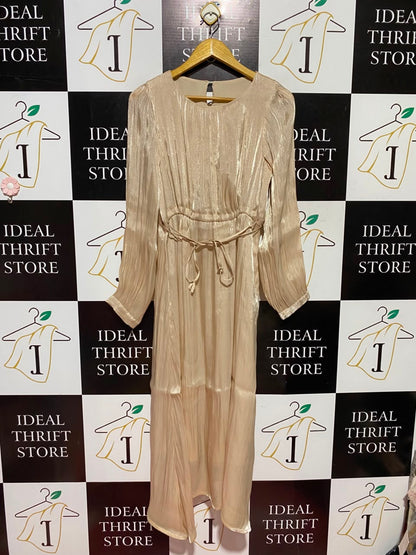 DAZY |L| BUST 17| A6| SHIMMERING CHAMPAGNE GOLD METALLIC CRINKLE MAXI DRESS