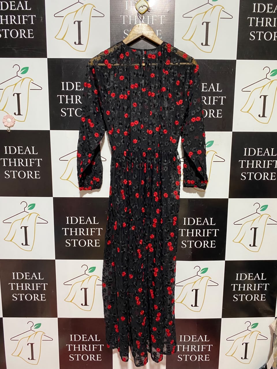ZARA |XS| BUST 18| A6| BLACK FLORAL EMBROIDERED MESH MAXI DRESS