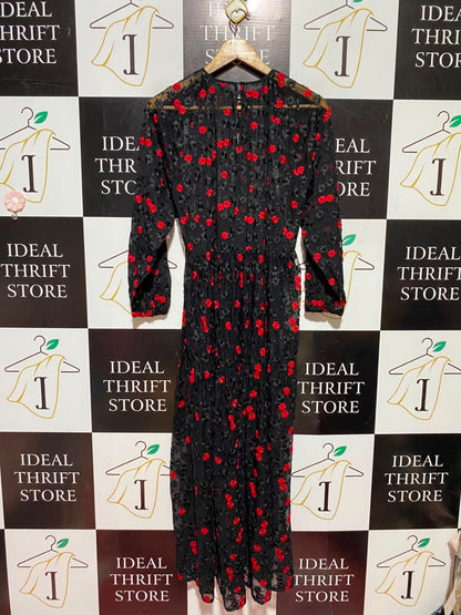 ZARA |XS| BUST 18| A6| BLACK FLORAL EMBROIDERED MESH MAXI DRESS