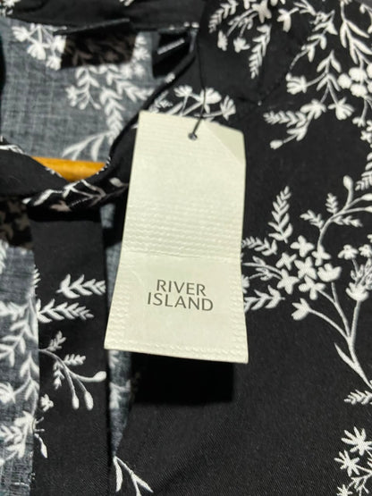 RIVER ISLAND |S| BUST 17| A6| BLACK FLORAL TIE-NECK MAXI DRESS - BUTTON-FRONT LONG SLEEVE DRESS