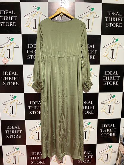 SHEIN |L| BUST 19| A6| SAGE GREEN SATIN SURPLICE V-NECK MAXI DRESS
