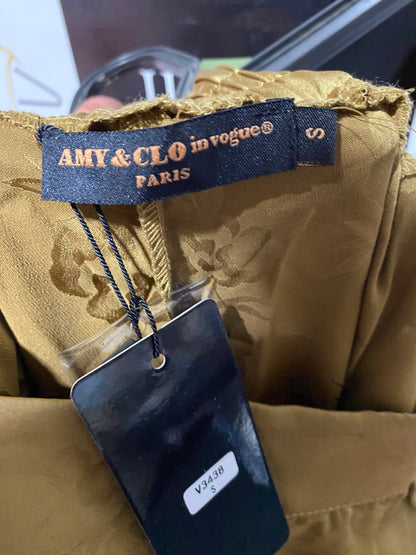 AMY & CLO |S| WAIST 26| A6| GOLD JACQUARD FLORAL WIDE-LEG PALAZZO TROUSERS