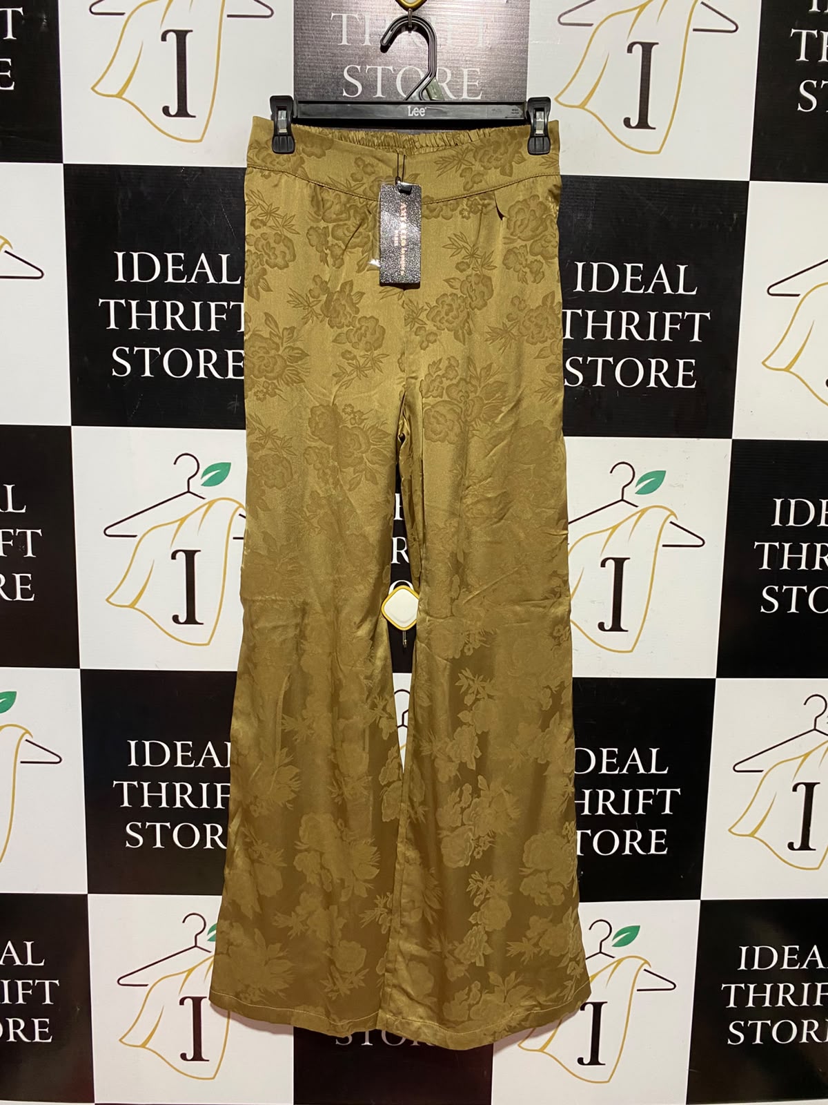 AMY & CLO |S| WAIST 26| A6| GOLD JACQUARD FLORAL WIDE-LEG PALAZZO TROUSERS