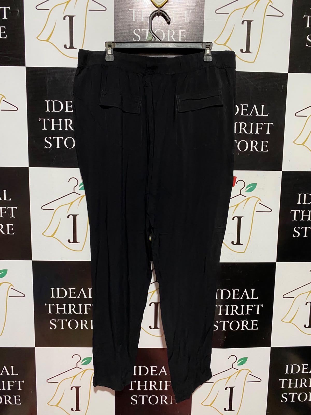 ASMARA |XXL| WAIST 38| A6| SOLID BLACK DRAWSTRING ELASTIC WAIST TROUSERS