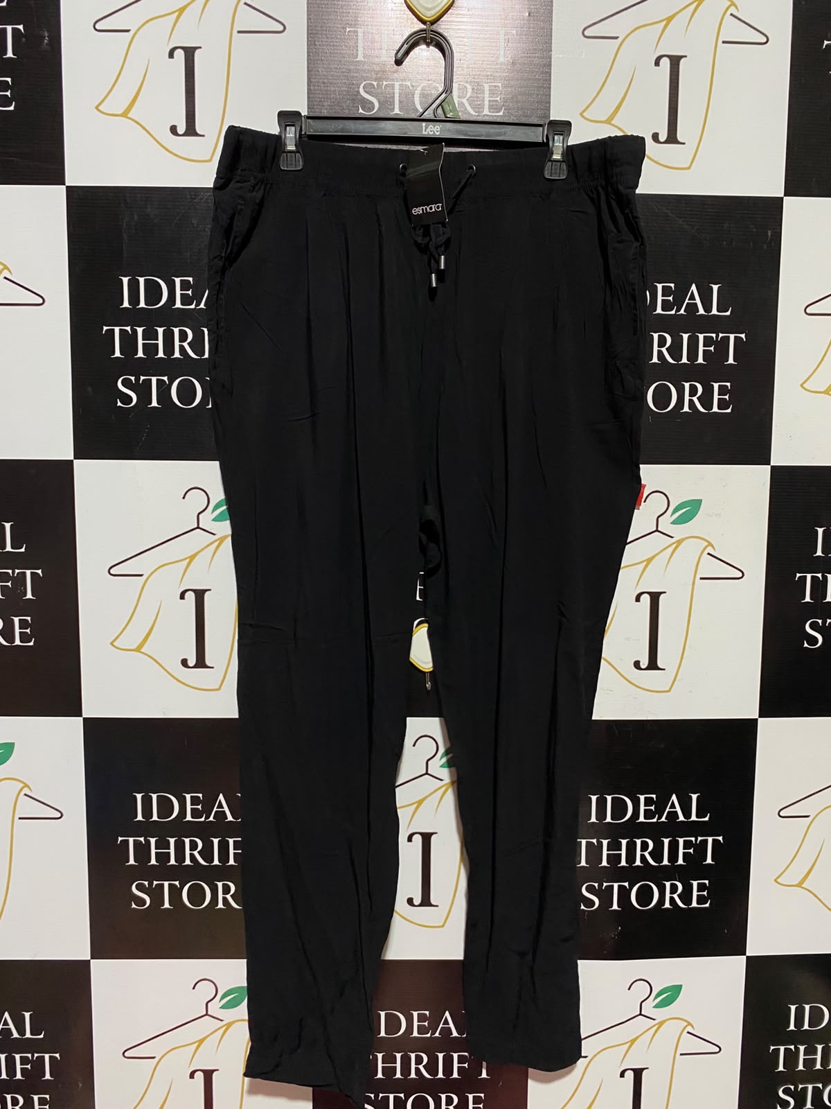 ASMARA |XXL| WAIST 38| A6| SOLID BLACK DRAWSTRING ELASTIC WAIST TROUSERS