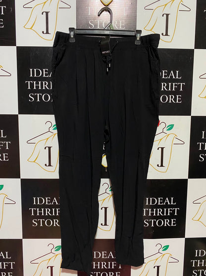 ASMARA |XXL| WAIST 38| A6| SOLID BLACK DRAWSTRING ELASTIC WAIST TROUSERS