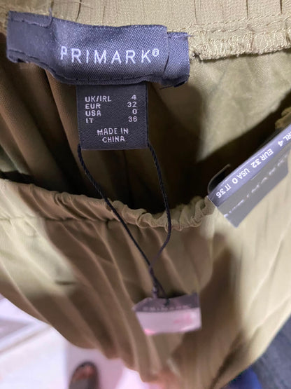 PRIMARK |XS| WAIST 22| A6| OLIVE SAGE GREEN PLEATED MAXI SKIRT - ELASTIC HIGH-WAISTED FLOWY SKIRT