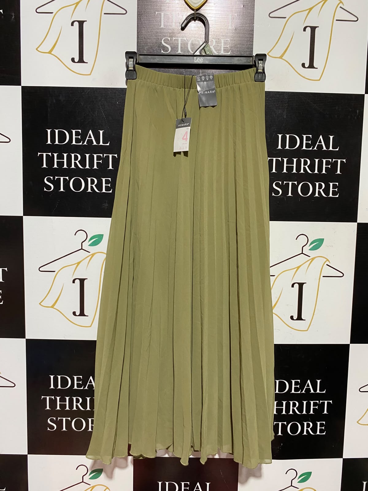 PRIMARK |XS| WAIST 22| A6| OLIVE SAGE GREEN PLEATED MAXI SKIRT - ELASTIC HIGH-WAISTED FLOWY SKIRT