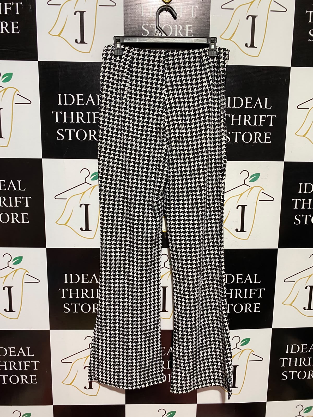 SHEIN |M| WAIST 30| A6| BLACK & WHITE HOUNDSTOOTH HIGH-WAISTED FLARED TROUSERS