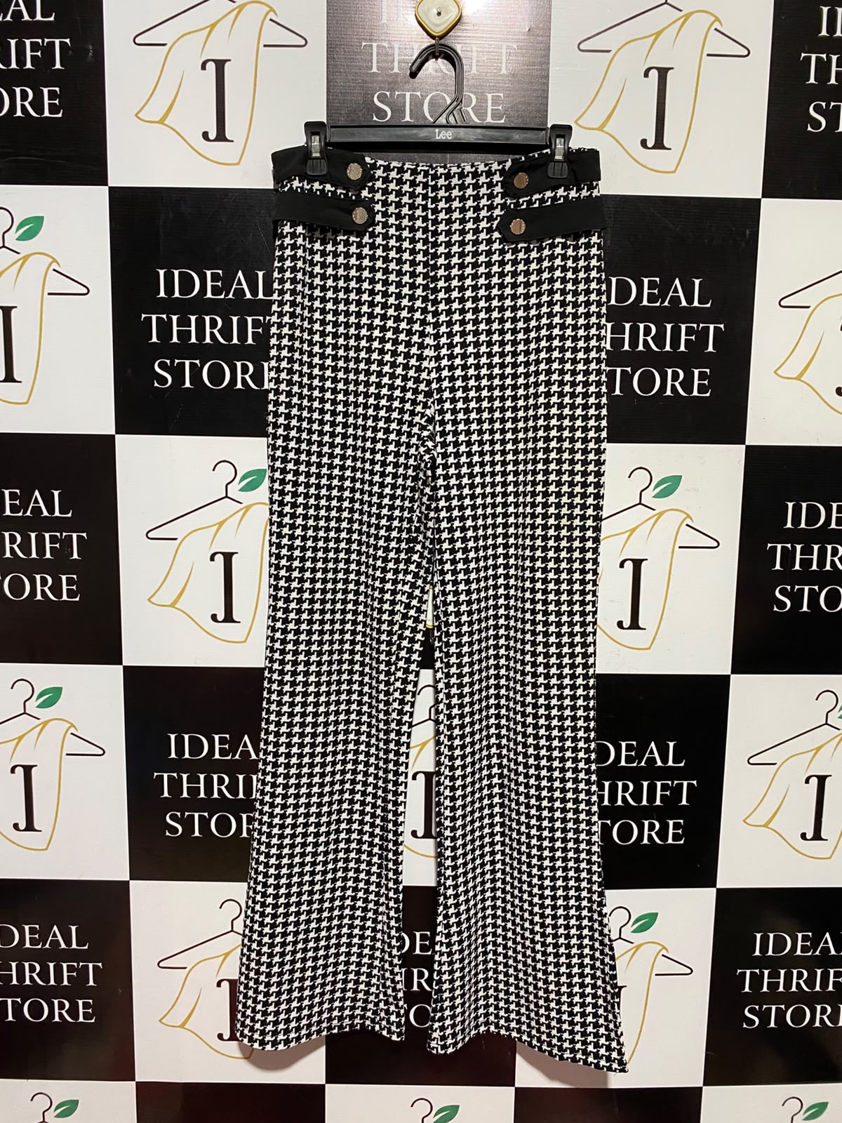 SHEIN |M| WAIST 30| A6| BLACK & WHITE HOUNDSTOOTH HIGH-WAISTED FLARED TROUSERS