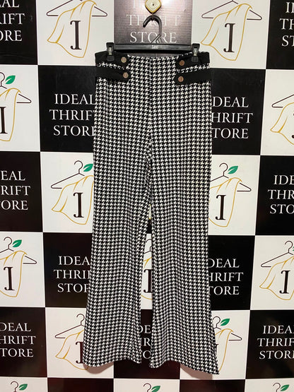 SHEIN |M| WAIST 30| A6| BLACK & WHITE HOUNDSTOOTH HIGH-WAISTED FLARED TROUSERS