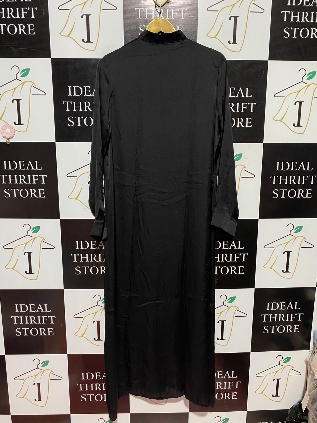 ZADINA |L| BUST 21| A6| SOLID BLACK SATIN BUTTON-DOWN MAXI SHIRT DRESS