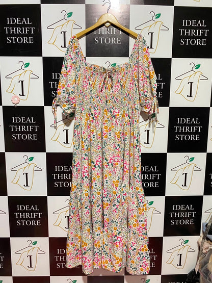 SHEIN CURVE |XL| BUST 17| A6| MULTICOLOUR FLORAL SMOCKED BODICE MAXI DRESS