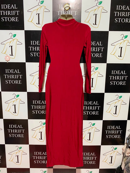 SHEIN |XS| BUST 15| A6| RED SATIN CUT-OUT TWIST FRONT MAXI DRESS