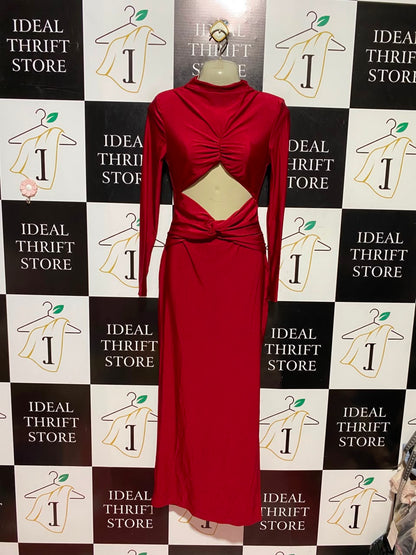 SHEIN |XS| BUST 15| A6| RED SATIN CUT-OUT TWIST FRONT MAXI DRESS