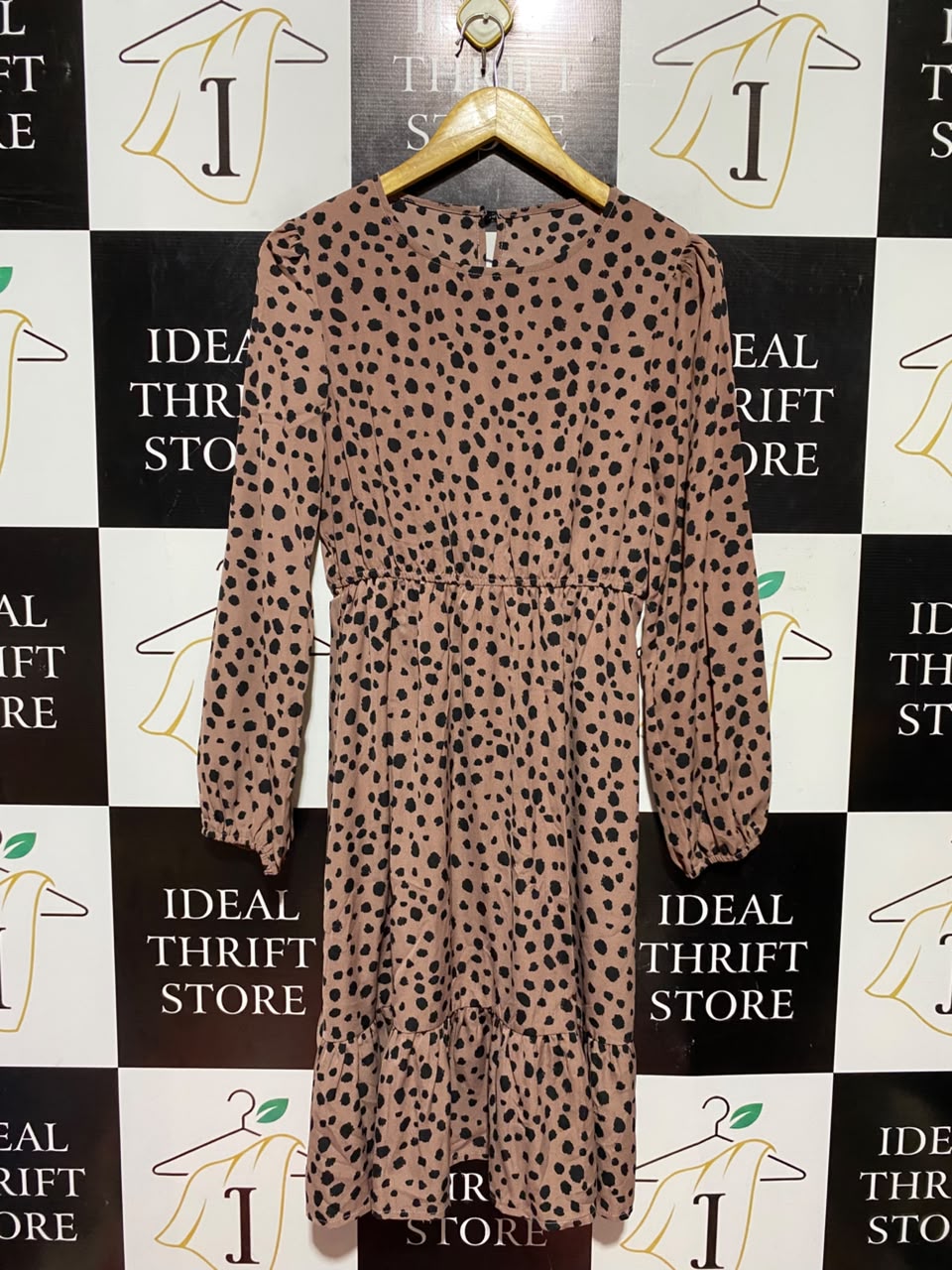 SHEIN |M| BUST 17| A6| DUSTY ROSE DALMATIAN PRINT MIDI DRESS