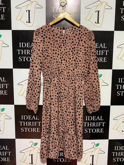 SHEIN |M| BUST 17| A6| DUSTY ROSE DALMATIAN PRINT MIDI DRESS