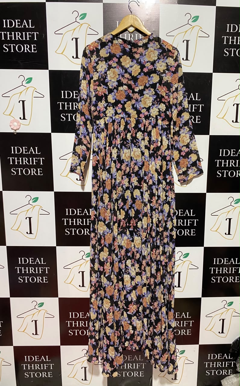 SHEIN |L| BUST 18| A6| VINTAGE FLORAL PRINT HIGH-WAISTED MAXI DRESS