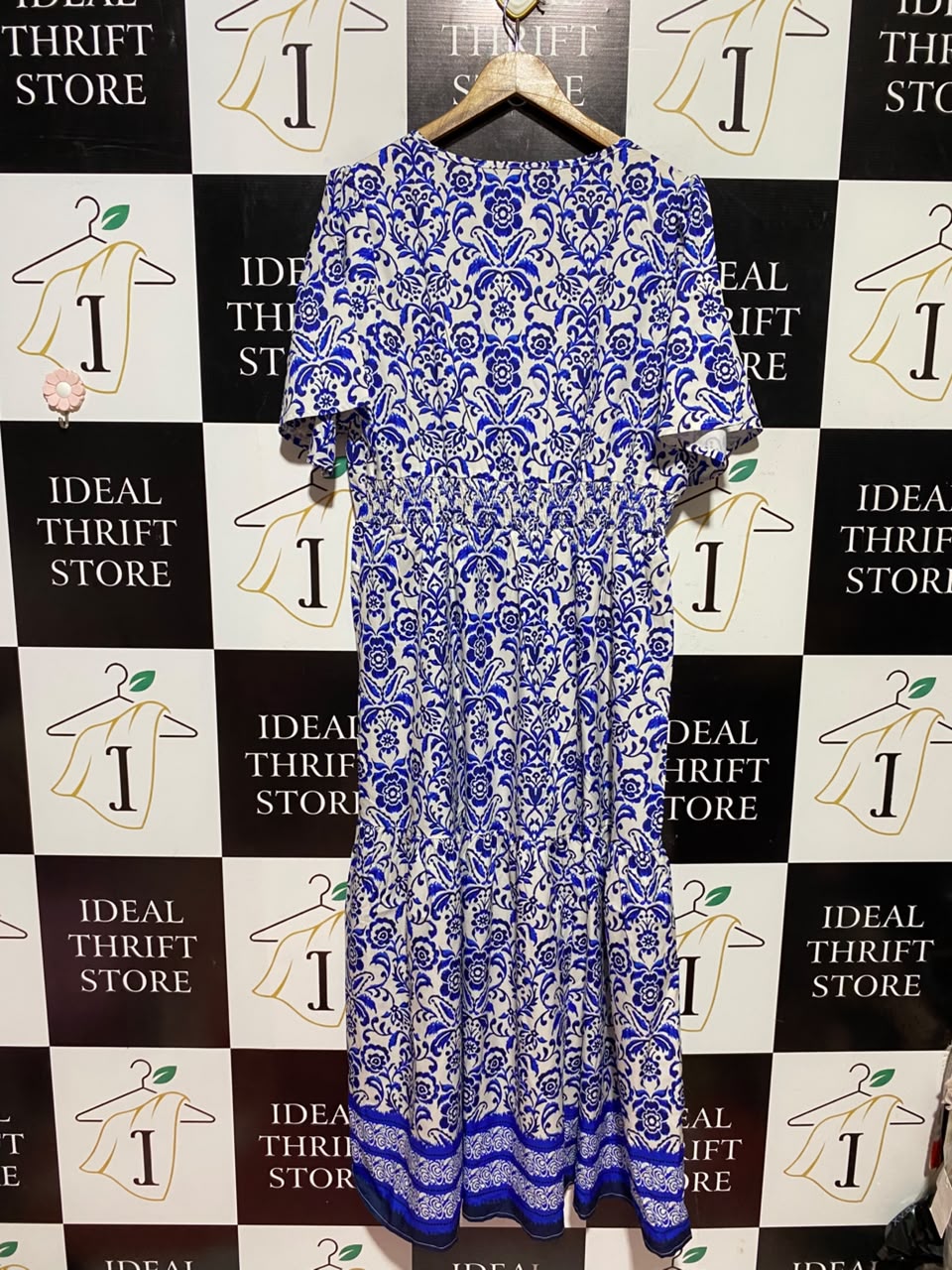 PILGRIMS |L| BUST 21| A6| BLUE & WHITE DAMASK FLORAL PRINT MAXI DRESS