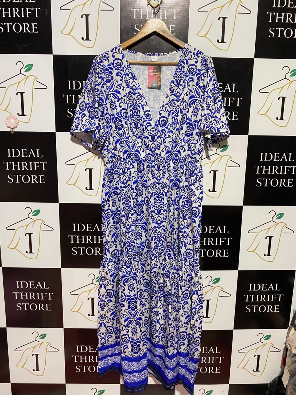 PILGRIMS |L| BUST 21| A6| BLUE & WHITE DAMASK FLORAL PRINT MAXI DRESS