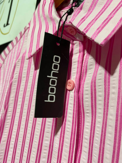 BOOHOO |XL| BUST 24| A6| PINK STRIPED OVERSIZED SHORT SLEEVE SHIRT