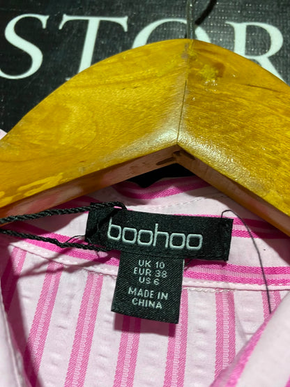 BOOHOO |XL| BUST 24| A6| PINK STRIPED OVERSIZED SHORT SLEEVE SHIRT