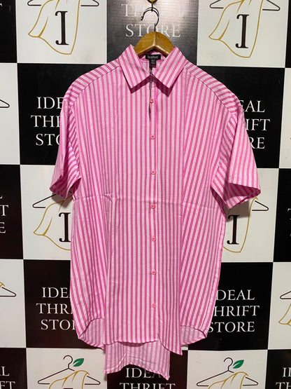 BOOHOO |XL| BUST 24| A6| PINK STRIPED OVERSIZED SHORT SLEEVE SHIRT