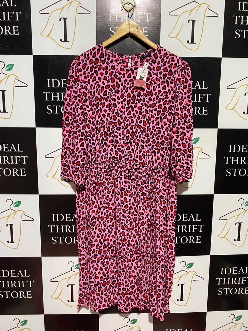 GEORGE |XL| BUST 23| A6| PINK LEOPARD PRINT MIDI DRESS