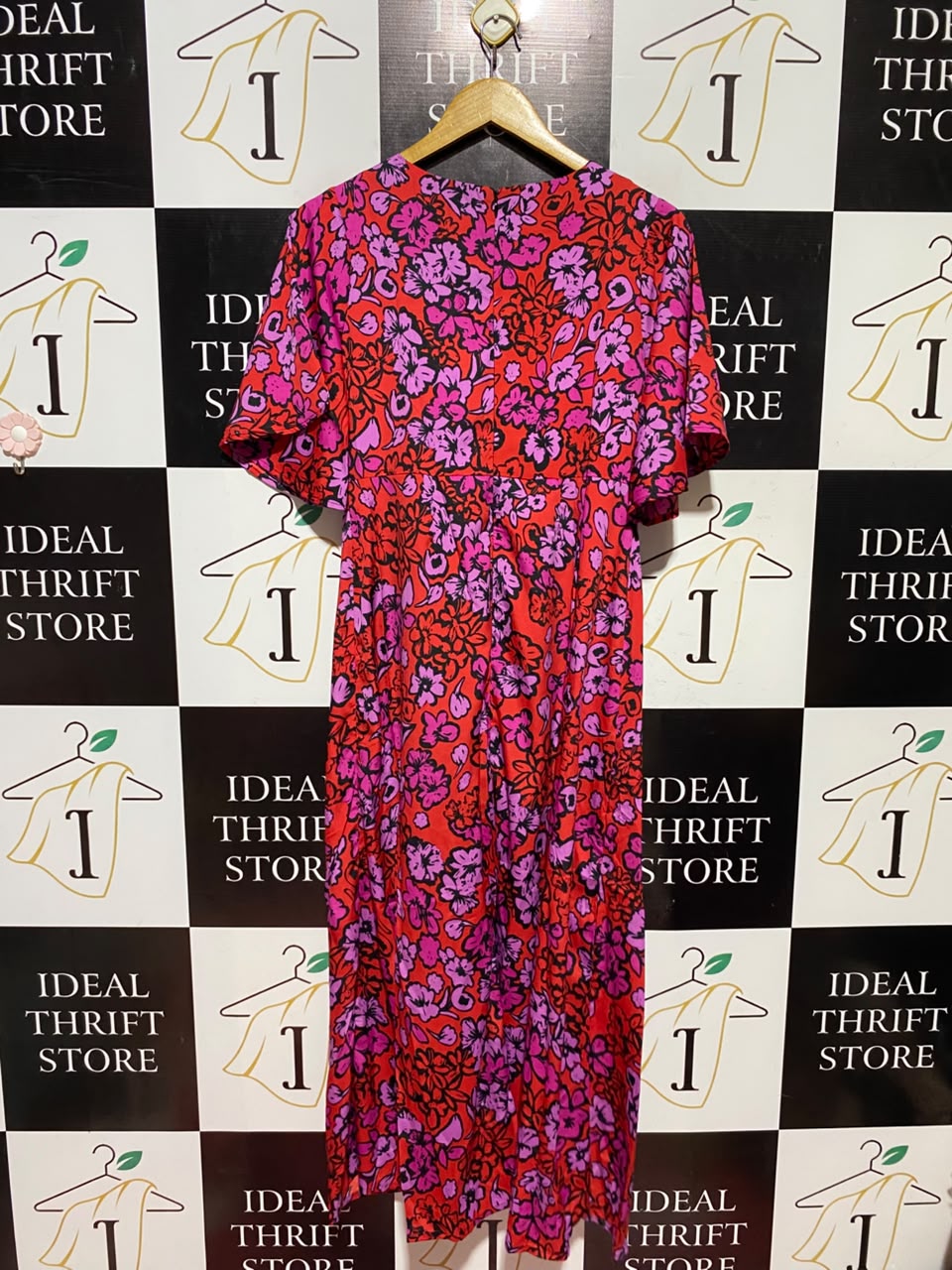 INFLUENCE |M| BUST 18| A6| RED & PINK FLORAL PRINT MAXI DRESS