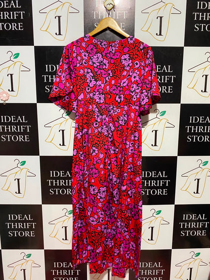 INFLUENCE |M| BUST 18| A6| RED & PINK FLORAL PRINT MAXI DRESS