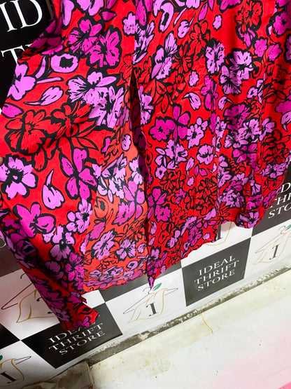 INFLUENCE |M| BUST 18| A6| RED & PINK FLORAL PRINT MAXI DRESS