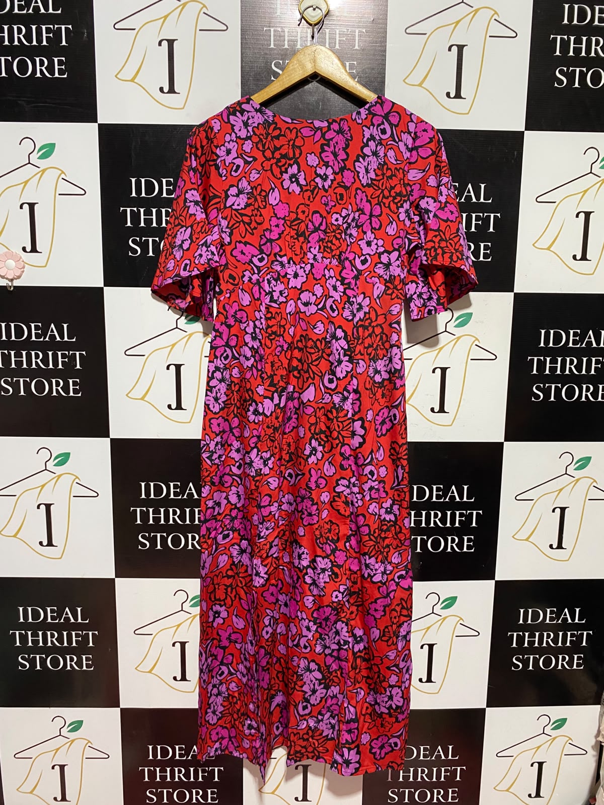 INFLUENCE |M| BUST 18| A6| RED & PINK FLORAL PRINT MAXI DRESS
